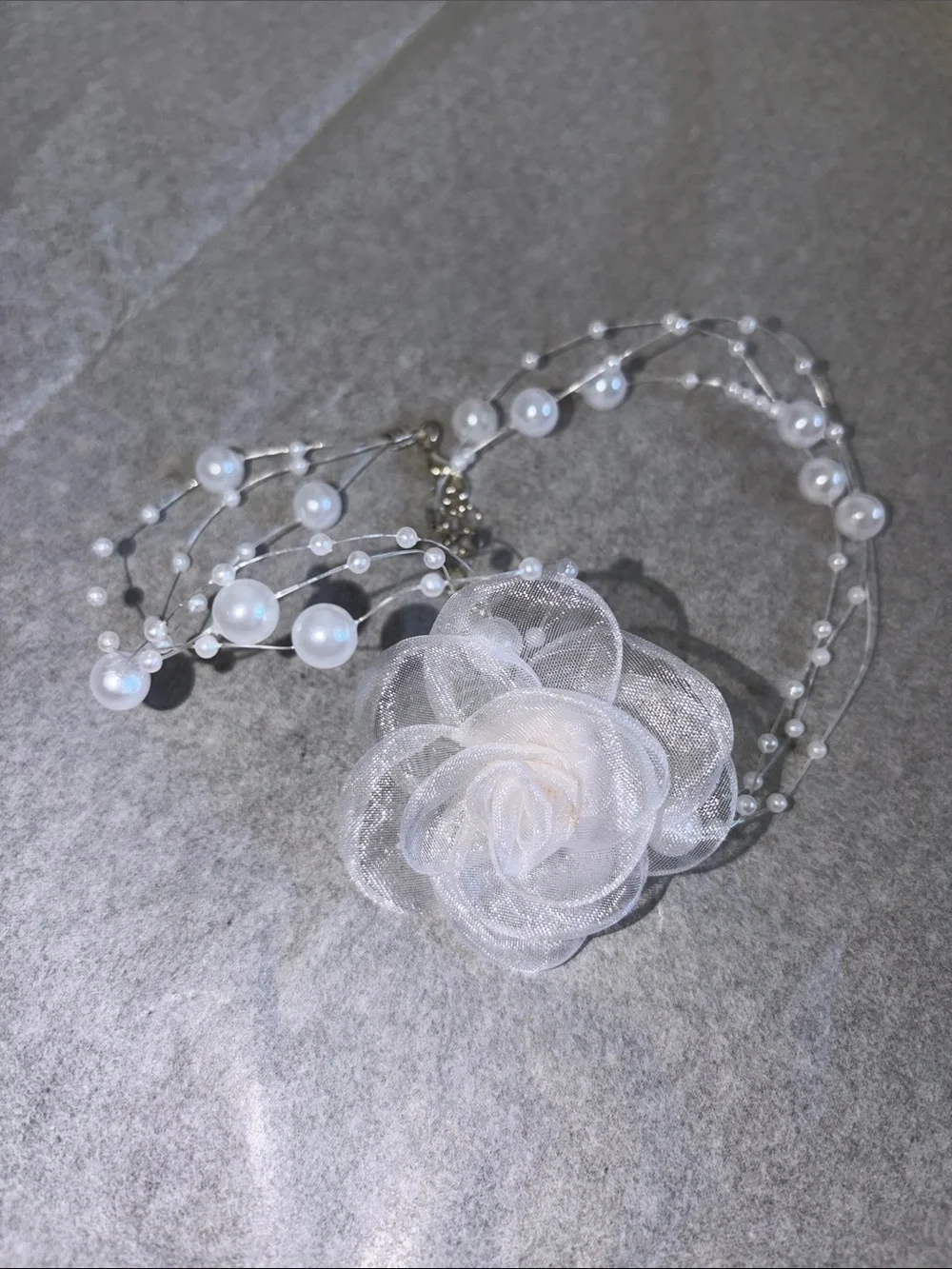 White Floral Pearl Choker Necklace - Women Jewelry